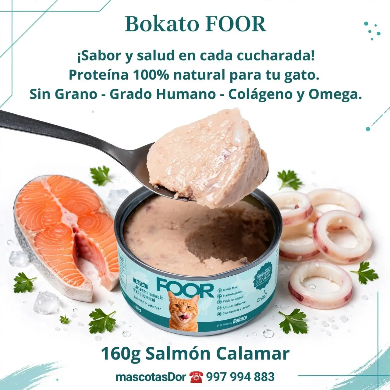 Alimento Húmedo Gatos Salmón Calamar 18 Latas de 160g