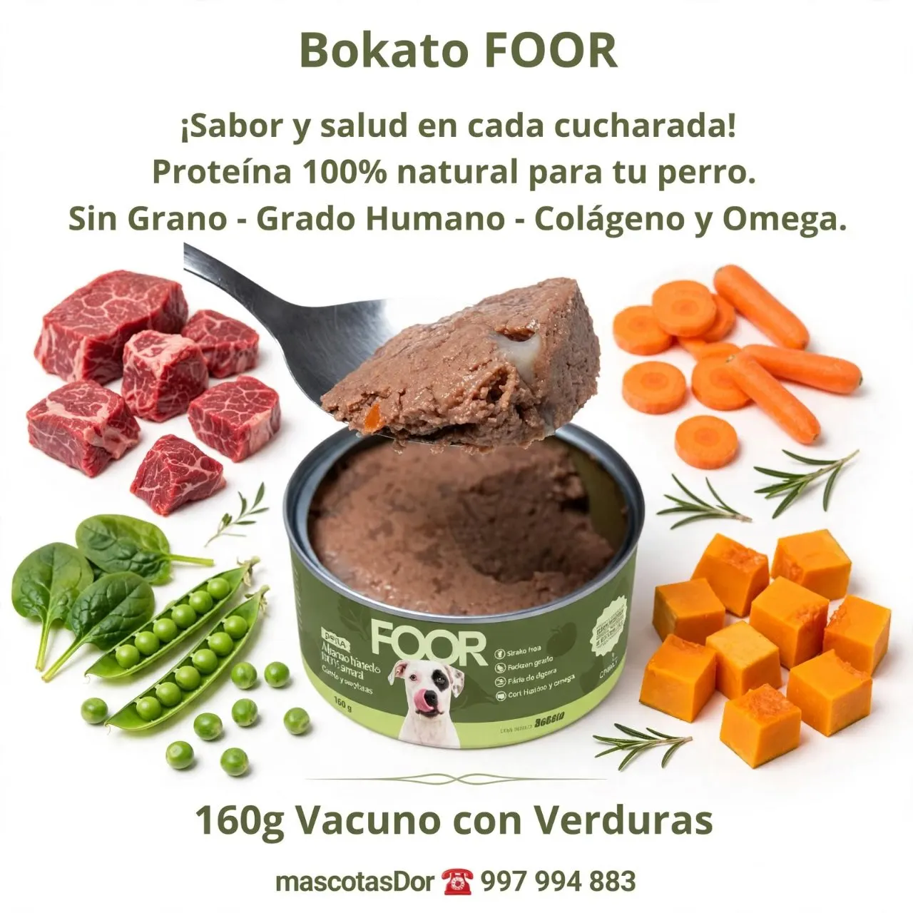 Alimento Húmedo Perros Vacuno y Verduras 18 Latas de 160g
