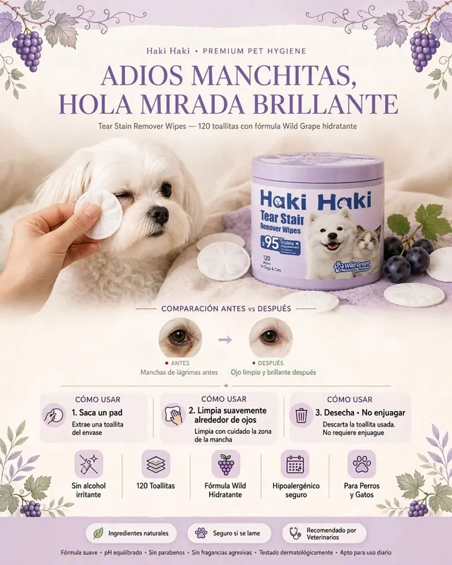 Haki Haki Petalo Limpieza Ojos para mascotas 120u.