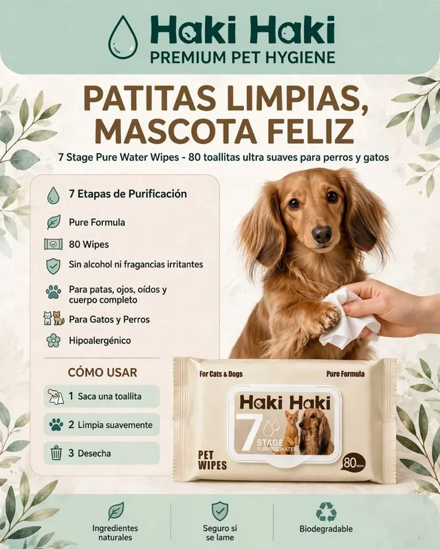 Haki Haki Toallas Húmedas para mascotas 80u.