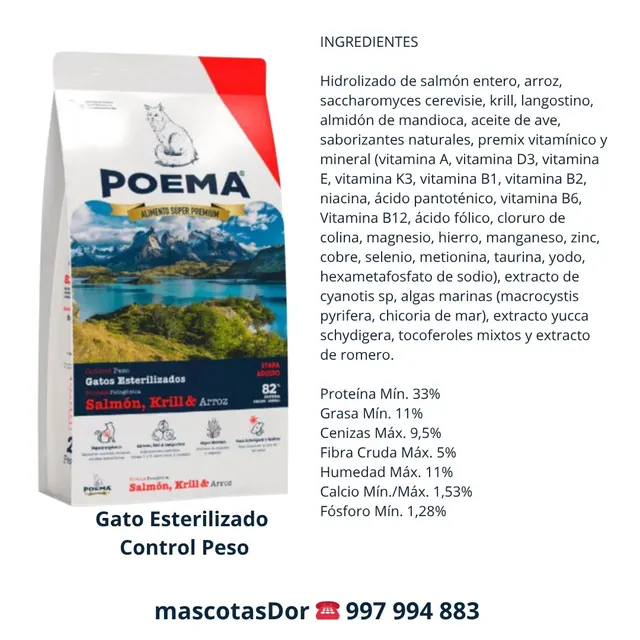 Poema Adulto Salmón Esterilizado Control Peso 7kg