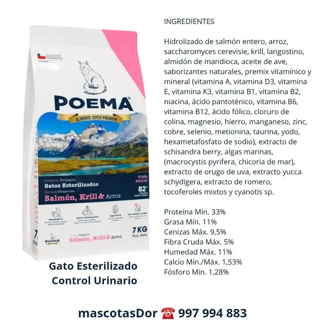 Poema Adulto Salmón Esterilizado Urinario 7kg